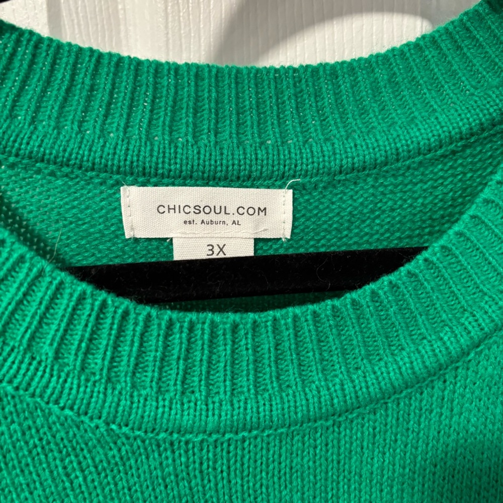 Chic Soul Green Sweater with Colorful Sleeves - Picture 3 of 6